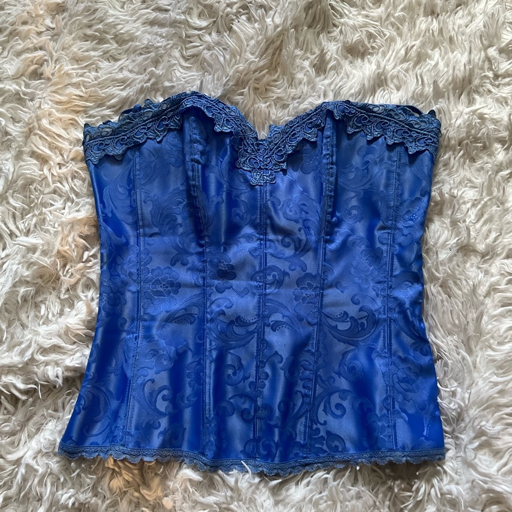 EUC- FREDRICKS SEXY CLASSY LIGHT BLUE CORSET LACE BACK SZ 34